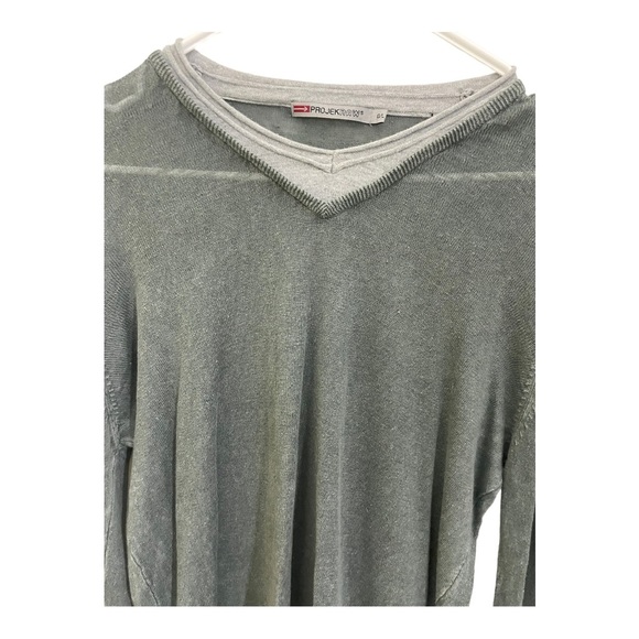 Projek Raw mens linen sweater double V-neck grey insert collar light green large - Picture 3 of 8